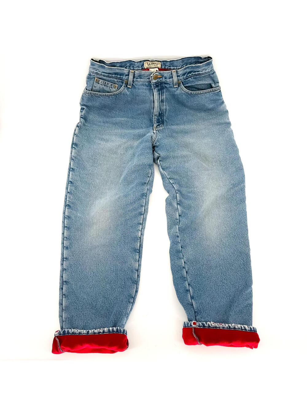 LL Bean Fleece Lined Jeans Blue Relaxed Fit Warm Winter Denim Womens 14R